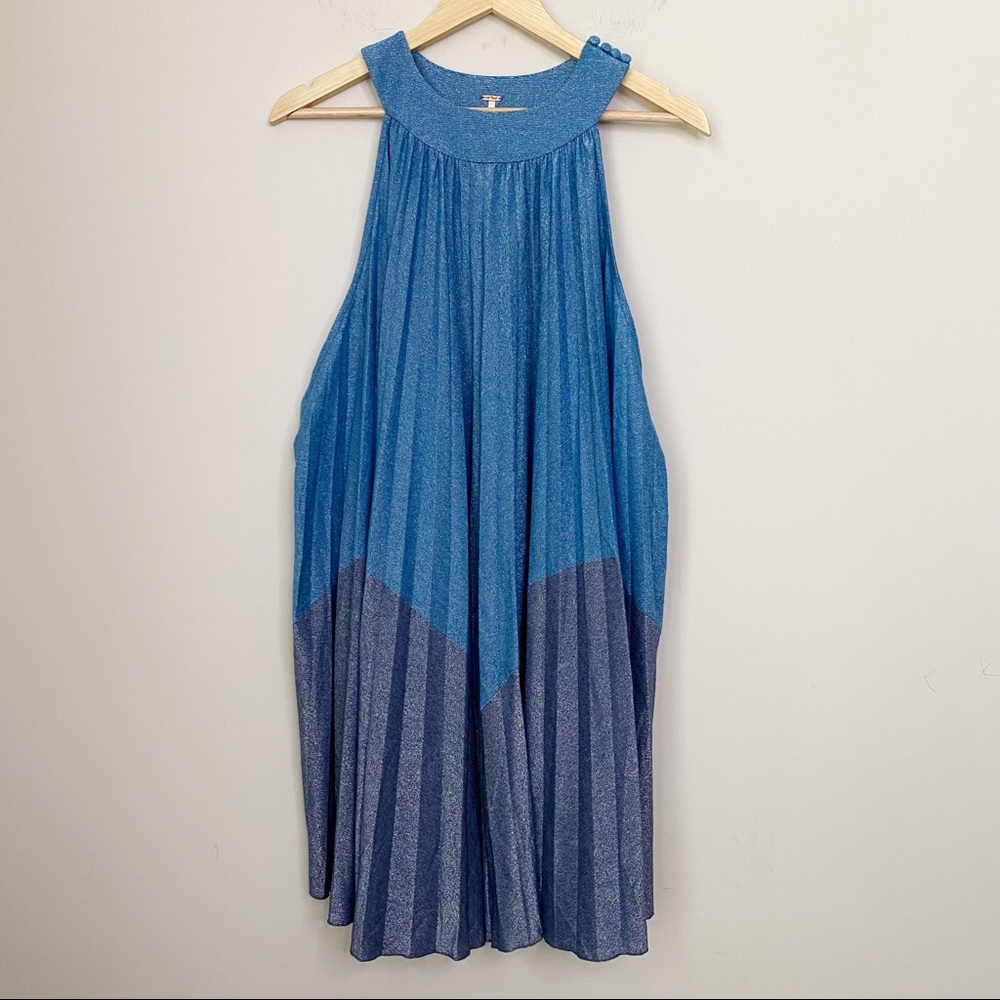 Free People Pleated Love Metallic Mini Dress NWT